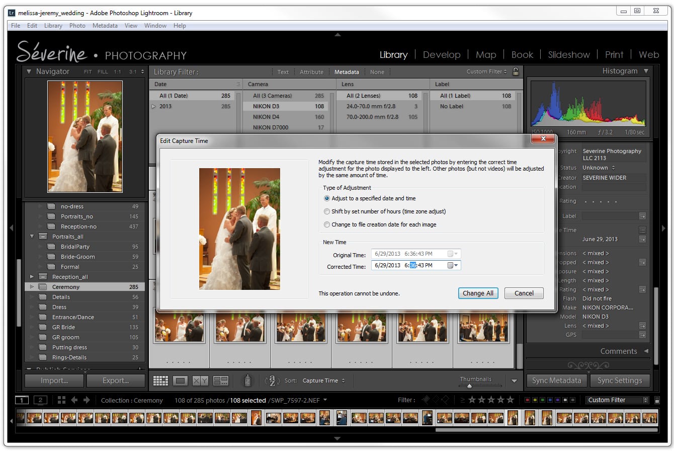 Severine Photography | How to synchronize your capture time in Lightroom