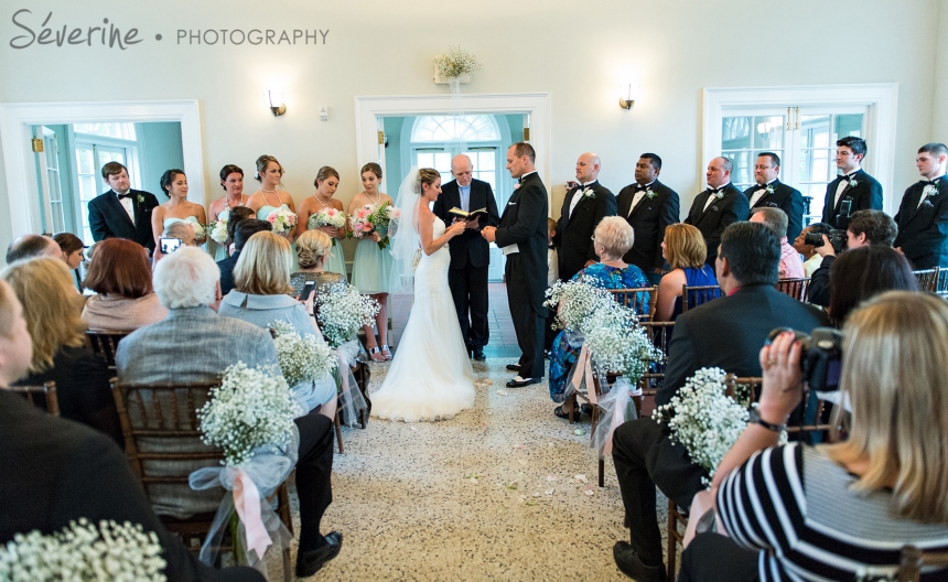 Wedding ceremony with teal theme at the Ribault Club
