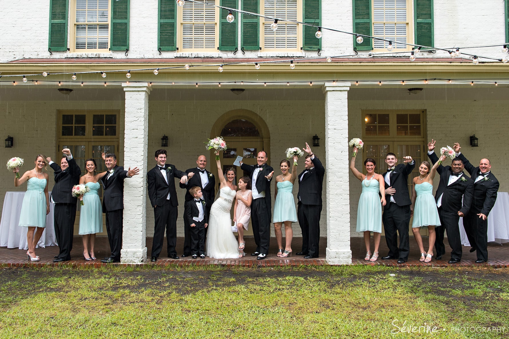 Bridal Party with teal dresses