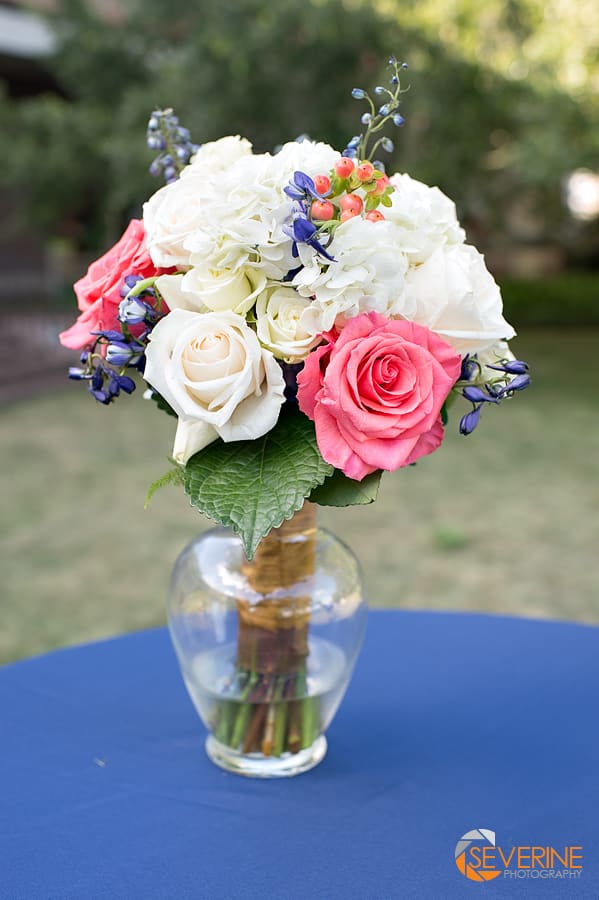 blue and peach flowers